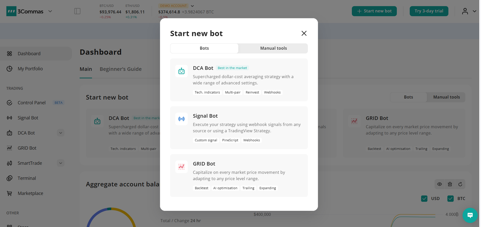 3Commas start new bots